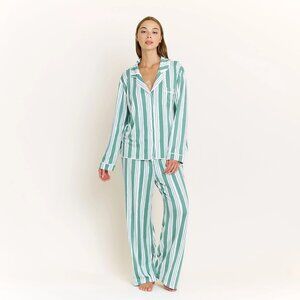 Honeydew Women’s 2-Piece Lounge Pajama Set (M/L, Jade Mist Cream Stripe)